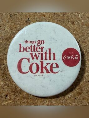 Vintage 1960s Coca-Cola Things Go Better With Coke Pinback Button Soda Pop Sign